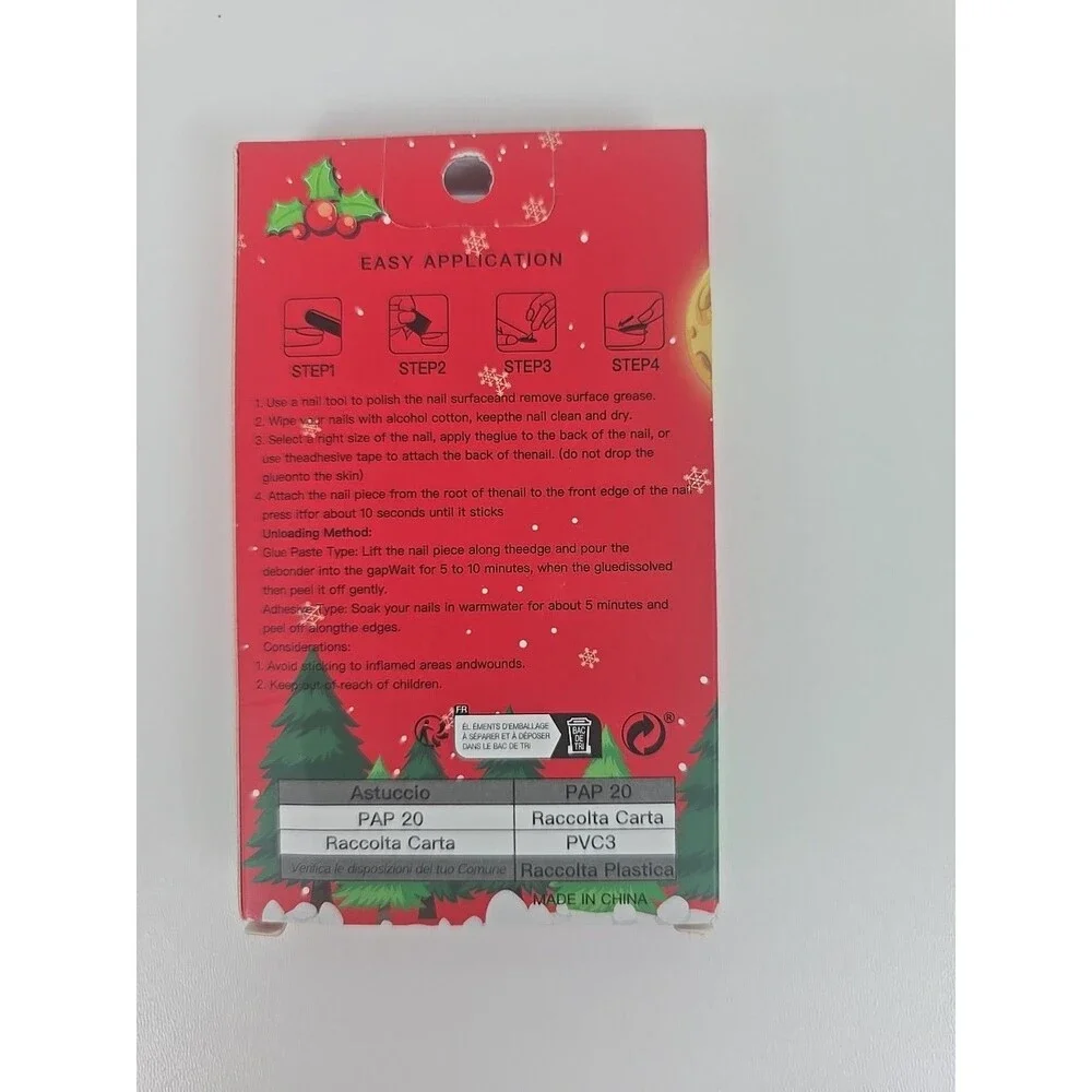 24 Piece Press On Nails Christmas Candy Cane Gingerbread Man Reindeer - Picture 3 of 3